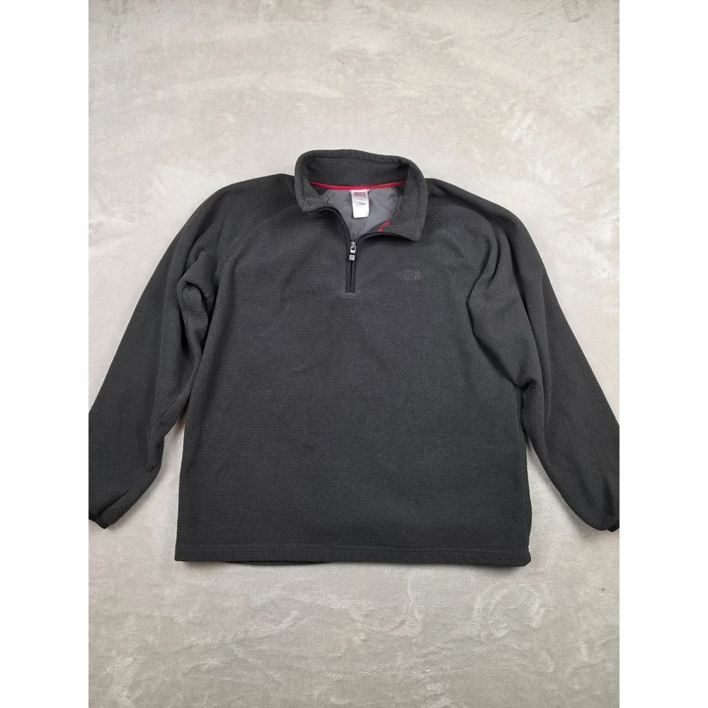 The North Face 1/4 Zip Fleece Pullover Mens Large Black Textured Grid Thermal